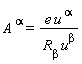 "A( )^(alpha)=(e u( )^(alpha))/(`R__beta` u^(beta))"