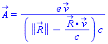 A_(x, y, z, t__0) = e*v_/((Physics:-Vectors:-Norm(R_)-Physics:-Vectors:-`.`(R_, v_)/c)*c)