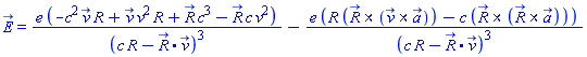 E_(X) = e*(-R*c^2*v_+R*v^2*v_+R_*c^3-R_*c*v^2)/(c*R-Physics:-Vectors:-`.`(R_, v_))^3-e*(R*Physics:-Vectors:-`&x`(R_, Physics:-Vectors:-`&x`(v_, a_))-c*Physics:-Vectors:-`&x`(R_, Physics:-Vectors:-`&x`(R_, a_)))/(c*R-Physics:-Vectors:-`.`(R_, v_))^3