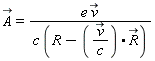 `#mover(mi("A"),mo("&rarr;"))` = e*`#mover(mi("v"),mo("&rarr;"))`/(c*(R-`#mover(mi("v"),mo("&rarr;"))`/c.`#mover(mi("R"),mo("&rarr;"))`))