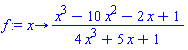 proc (x) options operator, arrow; (x^3-10*x^2-2*x+1)/(4*x^3+5*x+1) end proc
