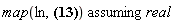 `assuming`([map(ln, exp(`&Lopf;`[`~beta`, alpha]*Physics[g_][beta, nu]*Physics[g_][`~alpha`, `~mu`]+`&Lopf;`[`~mu`, nu]) = 1)], [real])
