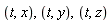t, x, t, y, t, z