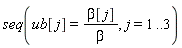 seq(ub[j] = beta[j]/beta, j = 1 .. 3)
