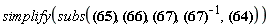 "simplify(subs(`#mover(mi("&beta;",fontstyle = "normal"),mo("&circ;"))`[1] = beta[1]/beta, exp(`%&Lopf;`[`~&mu;`,nu]) = Lambda[`~&mu;`,nu], 1/(-beta^2+1)^(1/2) = gamma,(1/(-beta^2+1)^(1/2) = gamma)^(-1),?))"