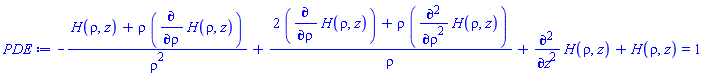 -(H(rho, z)+rho*(diff(H(rho, z), rho)))/rho^2+(2*(diff(H(rho, z), rho))+rho*(diff(diff(H(rho, z), rho), rho)))/rho+diff(diff(H(rho, z), z), z)+H(rho, z) = 1