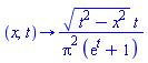 proc (x, t) options operator, arrow; sqrt(t^2-x^2)*t/(Pi^2*(exp(t)+1)) end proc