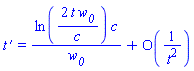 `#mrow(mi("t"),mo("&prime;"))` = ln(2*t*w__0/c)*c/w__0+O(1/t^2)