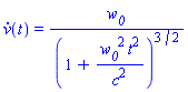 diff(v(t), t) = w__0/(1+w__0^2*t^2/c^2)^(3/2)