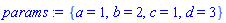 {a = 1, b = 2, c = 1, d = 3}