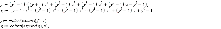 f := (y^2-1)*((y+1)*x^4+(y^2-1)*x^3+(y^3-1)*x^2+(y^4-1)*x+y^5-1);