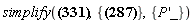 simplify(L_ = -(Sum(m[a], a = 1 .. n))*Physics[Vectors][`&x`](V_, R_)+Physics[Vectors][`&x`](R_, `P'_`)+`L'_`, {P_ = V_*(Sum(m[a], a = 1 .. n))+`P'_`}, {(diff(P(x), x))*_})