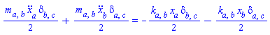 (1/2)*m[a, b]*(diff(diff(x[a](t), t), t))*Physics:-KroneckerDelta[b, c]+(1/2)*m[a, b]*(diff(diff(x[b](t), t), t))*Physics:-KroneckerDelta[a, c] = -(1/2)*k[a, b]*x[a](t)*Physics:-KroneckerDelta[b, c]-(1/2)*k[a, b]*x[b](t)*Physics:-KroneckerDelta[a, c]