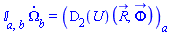 `&Iopf;`[a, b]*(diff(Omega[b](t), t)) = Physics:-Vectors:-Component((D[2](U))(R_(t), Phi_(t)), a)