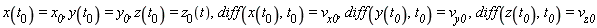 x(t__0) = x__0, y(t__0) = y__0, z(t__0) = z__0(t), diff(x(t__0), t__0) = v__x0, diff(y(t__0), t__0) = v__y0, diff(z(t__0), t__0) = v__z0