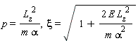 p = L__z^2/(m*alpha), xi = sqrt(1+2*E*L__z^2/(m*alpha^2))