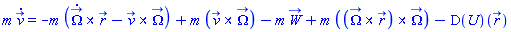 m*(diff(v_(t), t)) = -m*(Physics:-Vectors:-`&x`(diff(Omega_(t), t), r_(t))-Physics:-Vectors:-`&x`(v_(t), Omega_(t)))+m*Physics:-Vectors:-`&x`(v_(t), Omega_(t))-m*W_(t)+m*Physics:-Vectors:-`&x`(Physics:-Vectors:-`&x`(Omega_(t), r_(t)), Omega_(t))-(D(U))(r_(t))