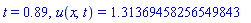 t = .89, u(x, t) = 1.31369458256549843
