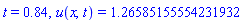 t = .84, u(x, t) = 1.26585155554231932
