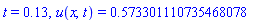 t = .13, u(x, t) = .573301110735468078