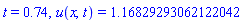 t = .74, u(x, t) = 1.16829293062122042