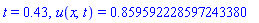 t = .43, u(x, t) = .859592228597243380