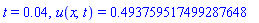 t = 0.4e-1, u(x, t) = .493759517499287648