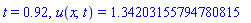 t = .92, u(x, t) = 1.34203155794780815