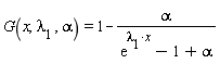 G(x, lambda[1], alpha) = 1-alpha/(exp(lambda[1]*x)-1+alpha)