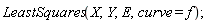 LeastSquares(X, Y, E, curve = f)