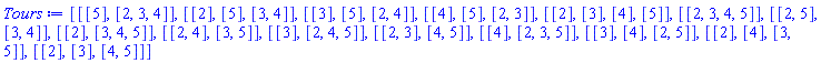 [[[5], [2, 3, 4]], [[2], [5], [3, 4]], [[3], [5], [2, 4]], [[4], [5], [2, 3]], [[2], [3], [4], [5]], [[2, 3, 4, 5]], [[2, 5], [3, 4]], [[2], [3, 4, 5]], [[2, 4], [3, 5]], [[3], [2, 4, 5]], [[2, 3], [4, 5]], [[4], [2, 3, 5]], [[3], [4], [2, 5]], [[2], [4], [3, 5]], [[2], [3], [4, 5]]]