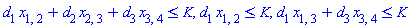 d[1]*x[1, 2]+d[2]*x[2, 3]+d[3]*x[3, 4] <= K, d[1]*x[1, 2] <= K, d[1]*x[1, 3]+d[3]*x[3, 4] <= K