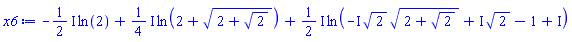 -((1/2)*I)*ln(2)+((1/4)*I)*ln(2+(2+2^(1/2))^(1/2))+((1/2)*I)*ln(-I*2^(1/2)*(2+2^(1/2))^(1/2)+I*2^(1/2)+(-1+I))