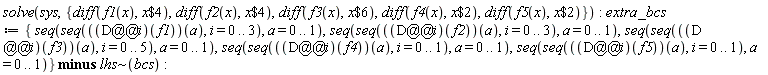 solve(sys, {diff(f1(x), `$`(x, 4)), diff(f2(x), `$`(x, 4)), diff(f3(x), `$`(x, 6)), diff(f4(x), `$`(x, 2)), diff(f5(x), `$`(x, 2))}):