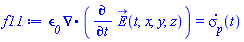 epsilon__0*Physics:-Vectors:-Divergence(diff(E_(t, x, y, z), t)) = diff(sigma__p(t), t)