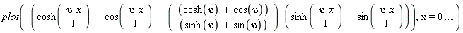 plot(cosh(upsilon*x)-cos(upsilon*x)-(cosh(upsilon)+cos(upsilon))*(sinh(upsilon*x)-sin(upsilon*x))/(sinh(upsilon)+sin(upsilon)), x = 0 .. 1)