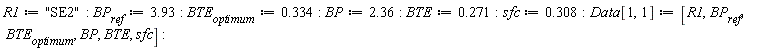 R1 := "SE2"; BP__ref := 3.93; BTE__optimum := .334; BP := 2.36; BTE := .271; sfc := .308; Data[1, 1] := [R1, BP__ref, BTE__optimum, BP, BTE, sfc]