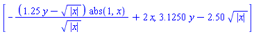 [-(1.25*y-abs(x)^(1/2))*abs(1, x)/abs(x)^(1/2)+2*x, 3.1250*y-2.50*abs(x)^(1/2)]