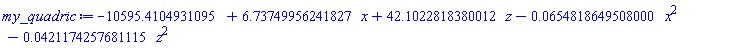 -10595.4104931095+6.73749956241827*x+42.1022818380012*z-0.654818649508000e-1*x^2-0.421174257681115e-1*z^2
