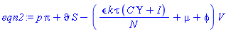 p*Pi+vartheta*S-(epsilon*k*tau*(C*Upsilon+I)/N+mu+phi)*V