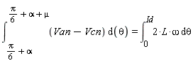 int(Van-Vcn, theta = (1/6)*Pi+alpha .. (1/6)*Pi+alpha+mu) = int(2*L*omega, theta = 0 .. Id)