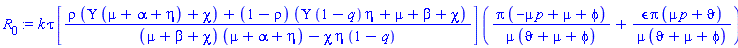 k*tau*[(rho*(Upsilon*(mu+alpha+eta)+chi)+(1-rho)*(Upsilon*(1-q)*eta+mu+beta+chi))/((mu+beta+chi)*(mu+alpha+eta)-chi*eta*(1-q))]*(Pi*(-mu*p+mu+phi)/(mu*(vartheta+mu+phi))+epsilon*Pi*(mu*p+vartheta)/(mu*(vartheta+mu+phi)))