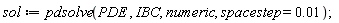 sol := pdsolve(PDE, IBC, numeric, spacestep = 0.1e-1)