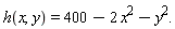 "h(x,y)=400-2 x^(2)-y^(2)."