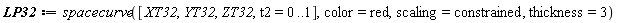 LP32 := spacecurve([XT32, YT32, ZT32, t2 = 0 .. 1], color = red, scaling = constrained, thickness = 3)