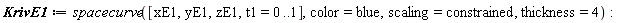 KrivE1 := spacecurve([xE1, yE1, zE1, t1 = 0 .. 1], color = blue, scaling = constrained, thickness = 4)