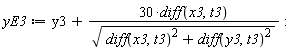 yE3 := y3+30*(diff(x3, t3))/sqrt((diff(x3, t3))^2+(diff(y3, t3))^2)