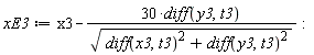xE3 := x3-30*(diff(y3, t3))/sqrt((diff(x3, t3))^2+(diff(y3, t3))^2)