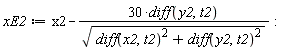 xE2 := x2-30*(diff(y2, t2))/sqrt((diff(x2, t2))^2+(diff(y2, t2))^2)