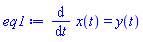 diff(x(t), t) = y(t)